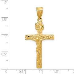 14K Gold INRI Crucifix Pendant with Textured Polished Finish Elegant Religious Symbol