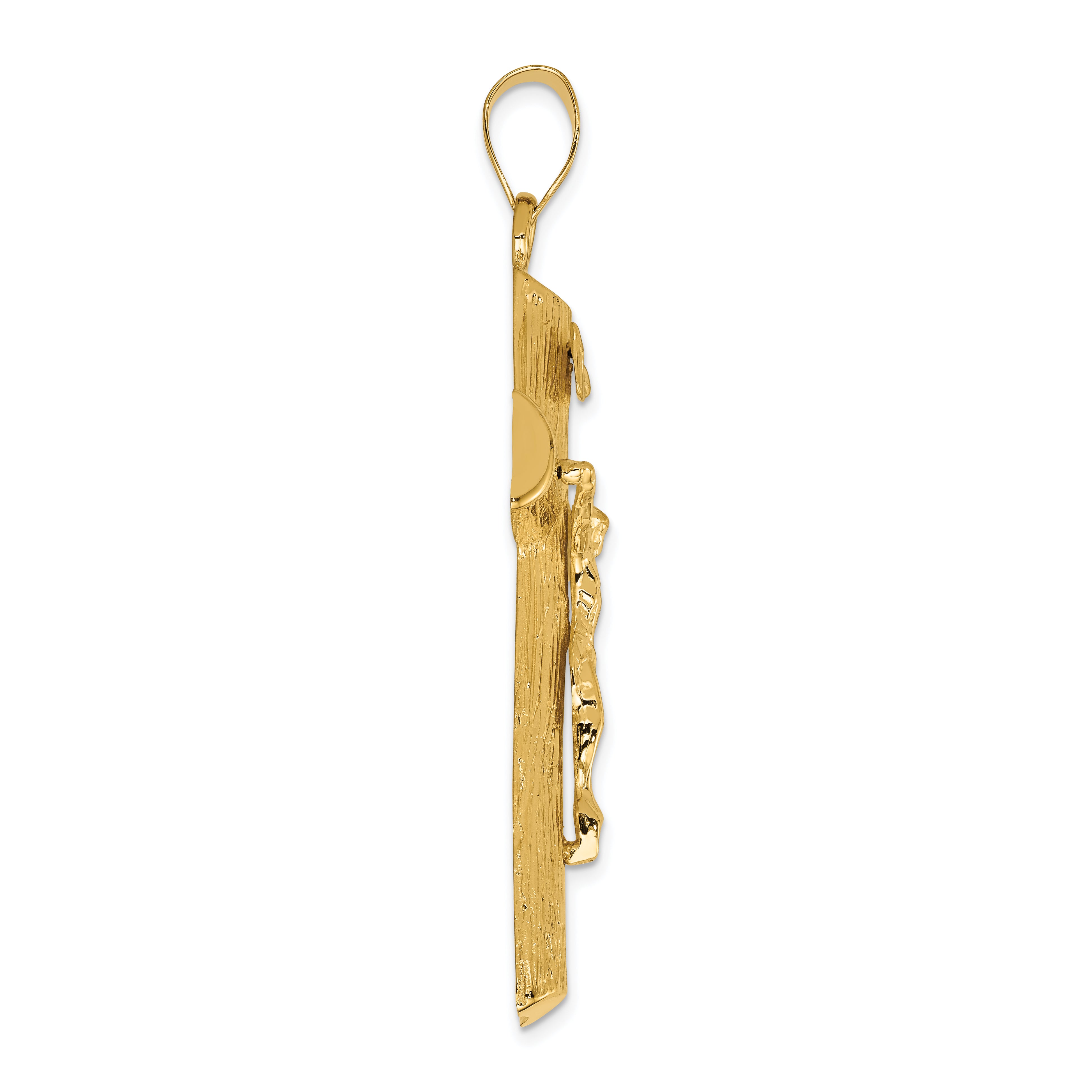 14K Gold Crucifix Charm with Polished Finish and Textured Elegance