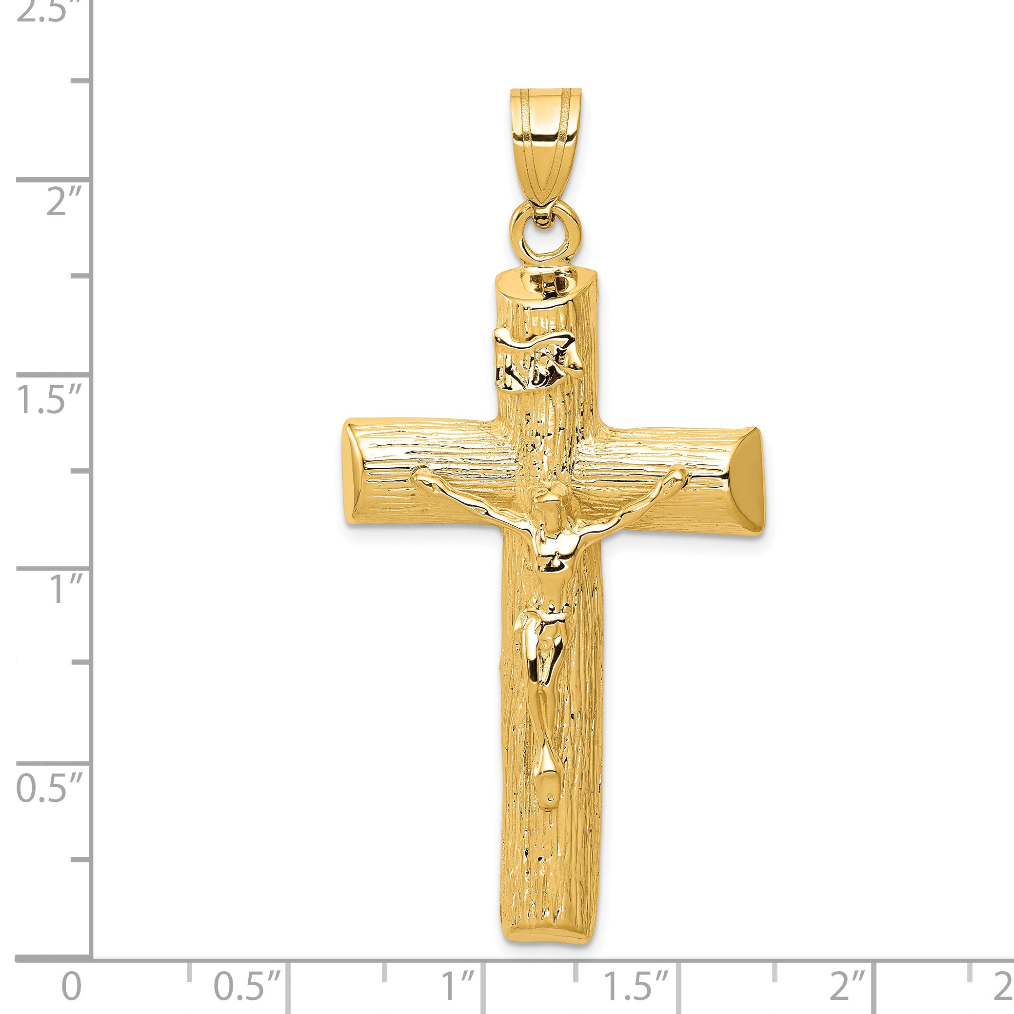 14K Gold Crucifix Charm with Polished Finish and Textured Elegance