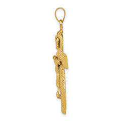 14K Gold Polished Crucifix Charm with Textured Elegance for Timeless Faith