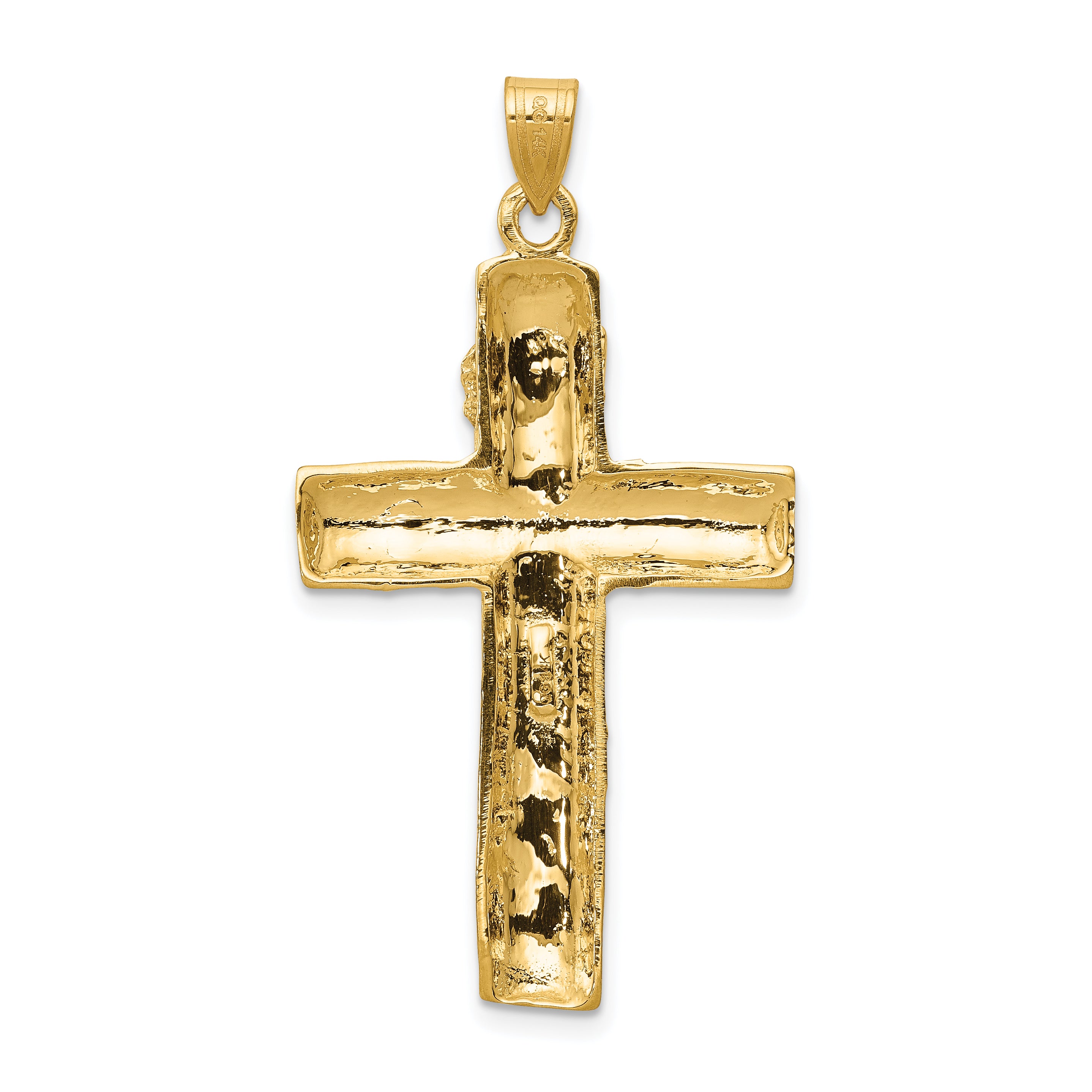 14K Gold Polished Crucifix Charm with Textured Elegance for Timeless Faith