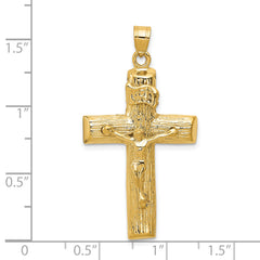 14K Gold Polished Crucifix Charm with Textured Elegance for Timeless Faith