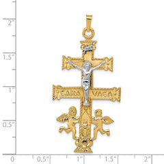 14K Two-Tone Gold Cara Vaca Crucifix Pendant: Solid, Elegant, Faith-Inspired Design