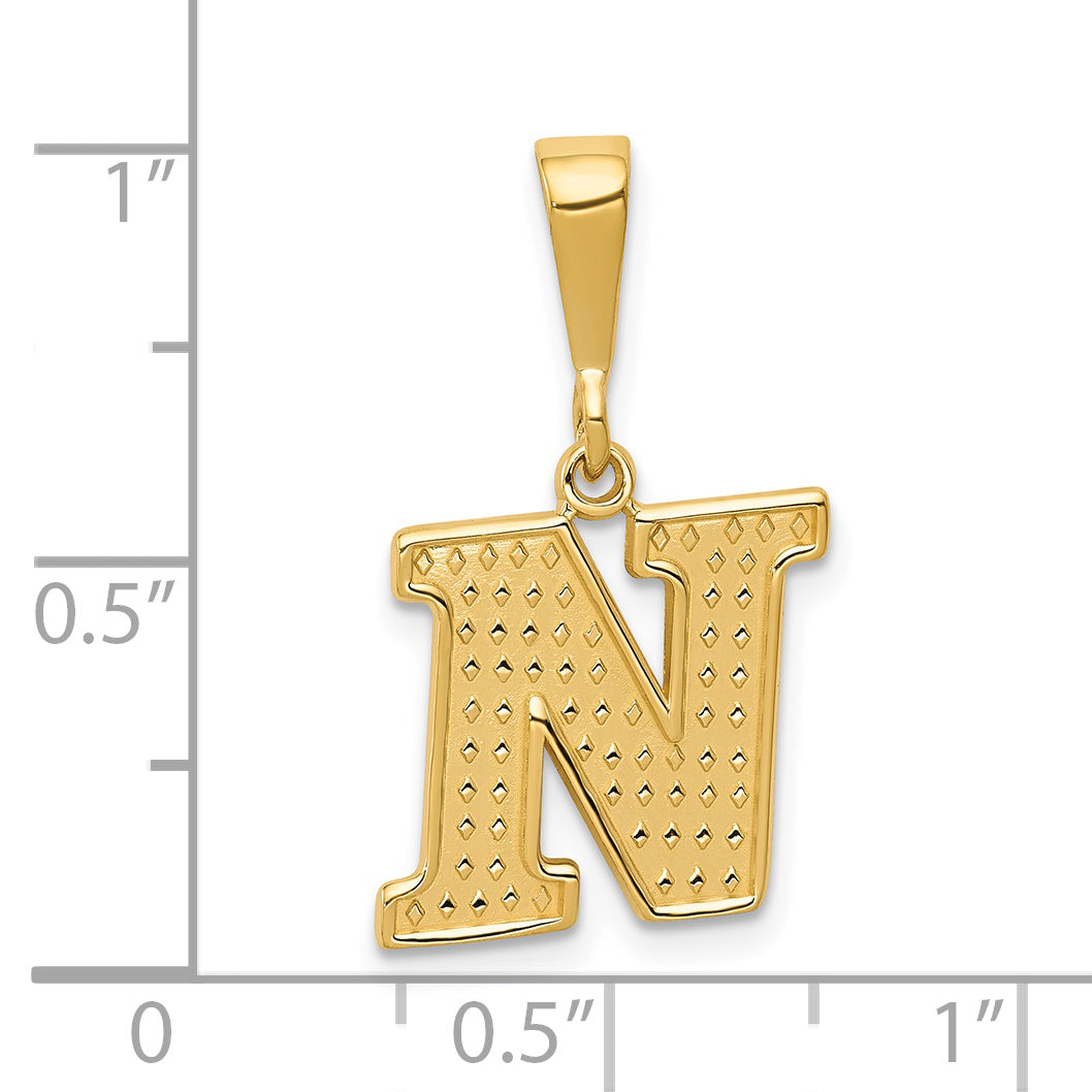 14k Textured Initial N Charm