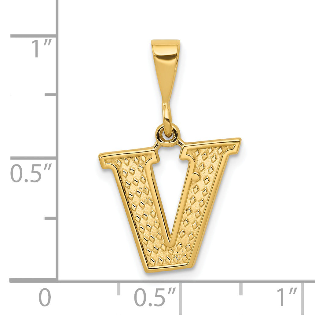 14k Textured Initial V Charm