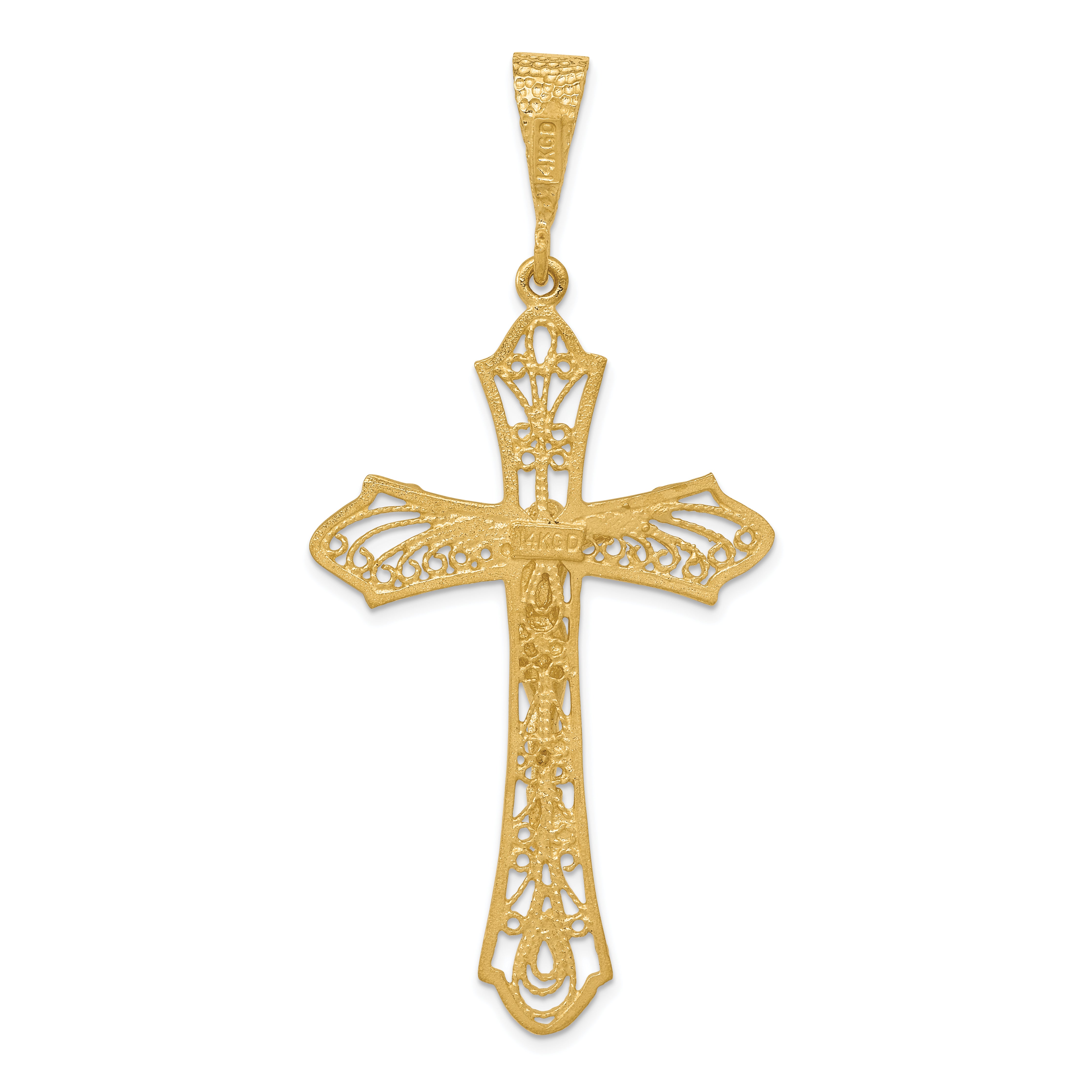 14K Satin Diamond-Cut Crucifix Pendant