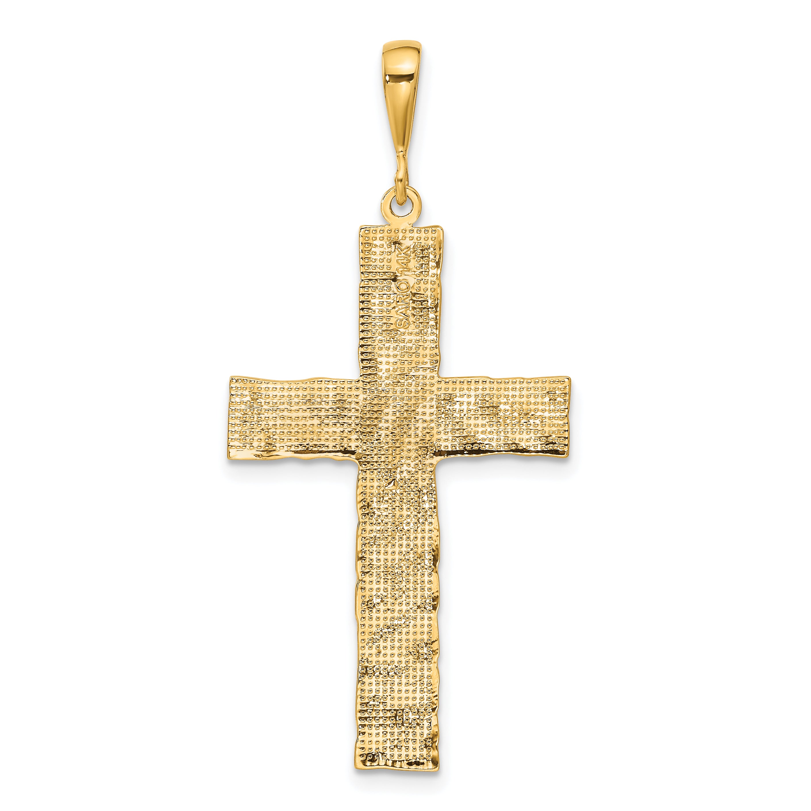 14K Gold Nugget Style Cross Pendant with Polished Textured Finish