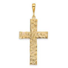 14K Gold Nugget Style Cross Pendant with Polished Textured Finish