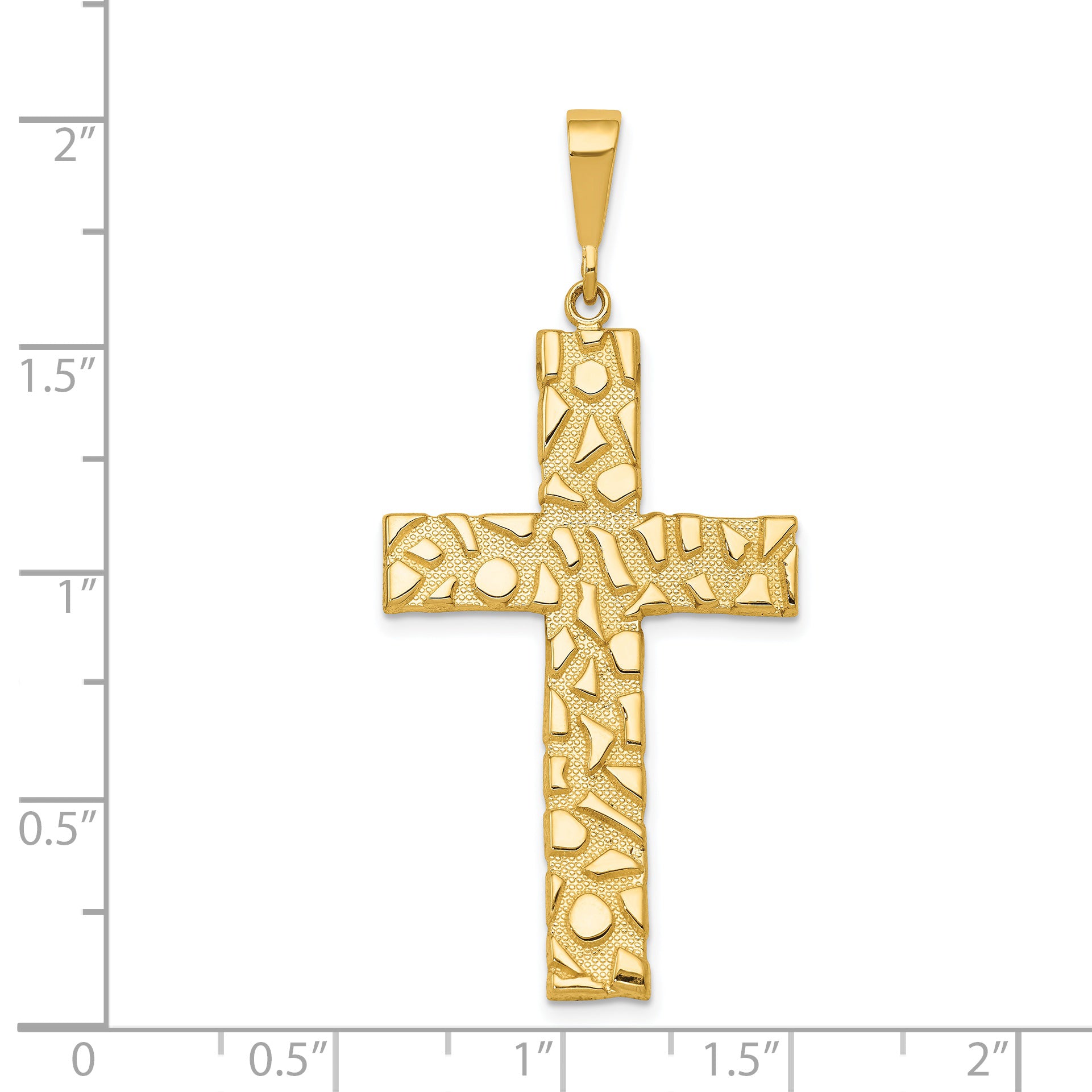 14K Gold Nugget Style Cross Pendant with Polished Textured Finish