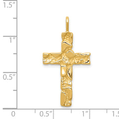 14K Gold Polished Nugget Cross Pendant with Textured Flat Back