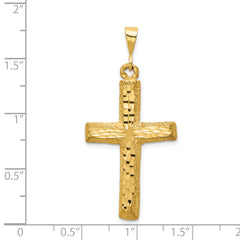 14K Gold Diamond-Cut Cross Pendant with Polished Finish