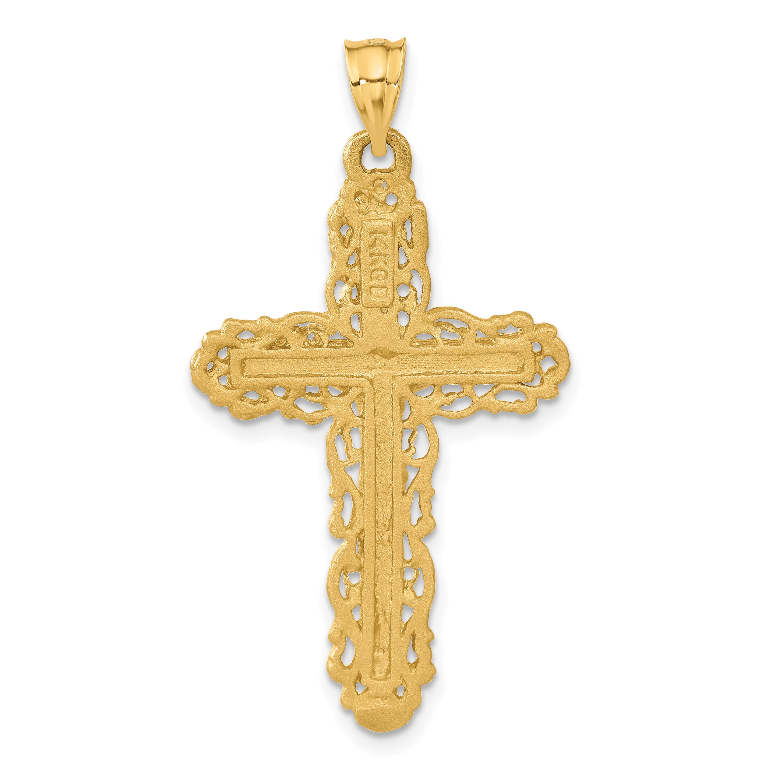 14K Gold Crucifix Charm Pendant Solid Casted Yellow Design