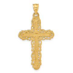 14K Gold Crucifix Charm Pendant Solid Casted Yellow Design