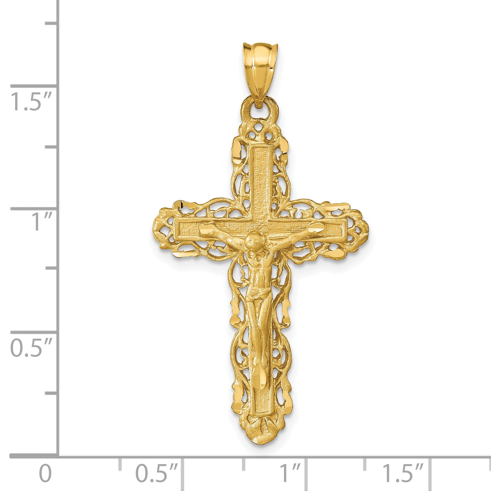 14K Gold Crucifix Charm Pendant Solid Casted Yellow Design