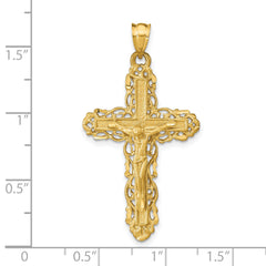 14K Gold Crucifix Charm Pendant Solid Casted Yellow Design