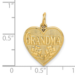 14K Gold Grandma Heart Charm with Textured Back Elegant Design