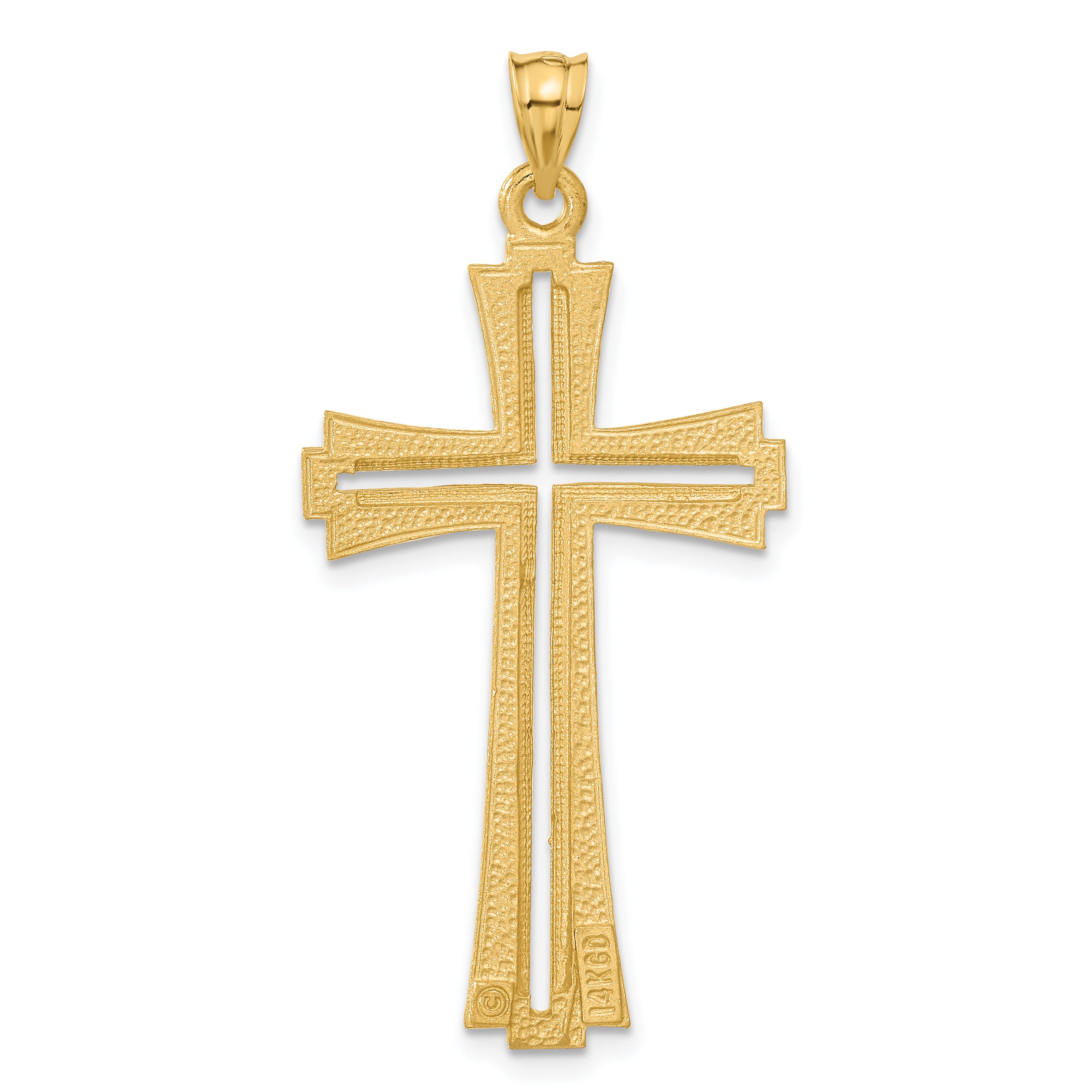 14K Gold Diamond-Cut Satin Cross Pendant Elegant Solid Design