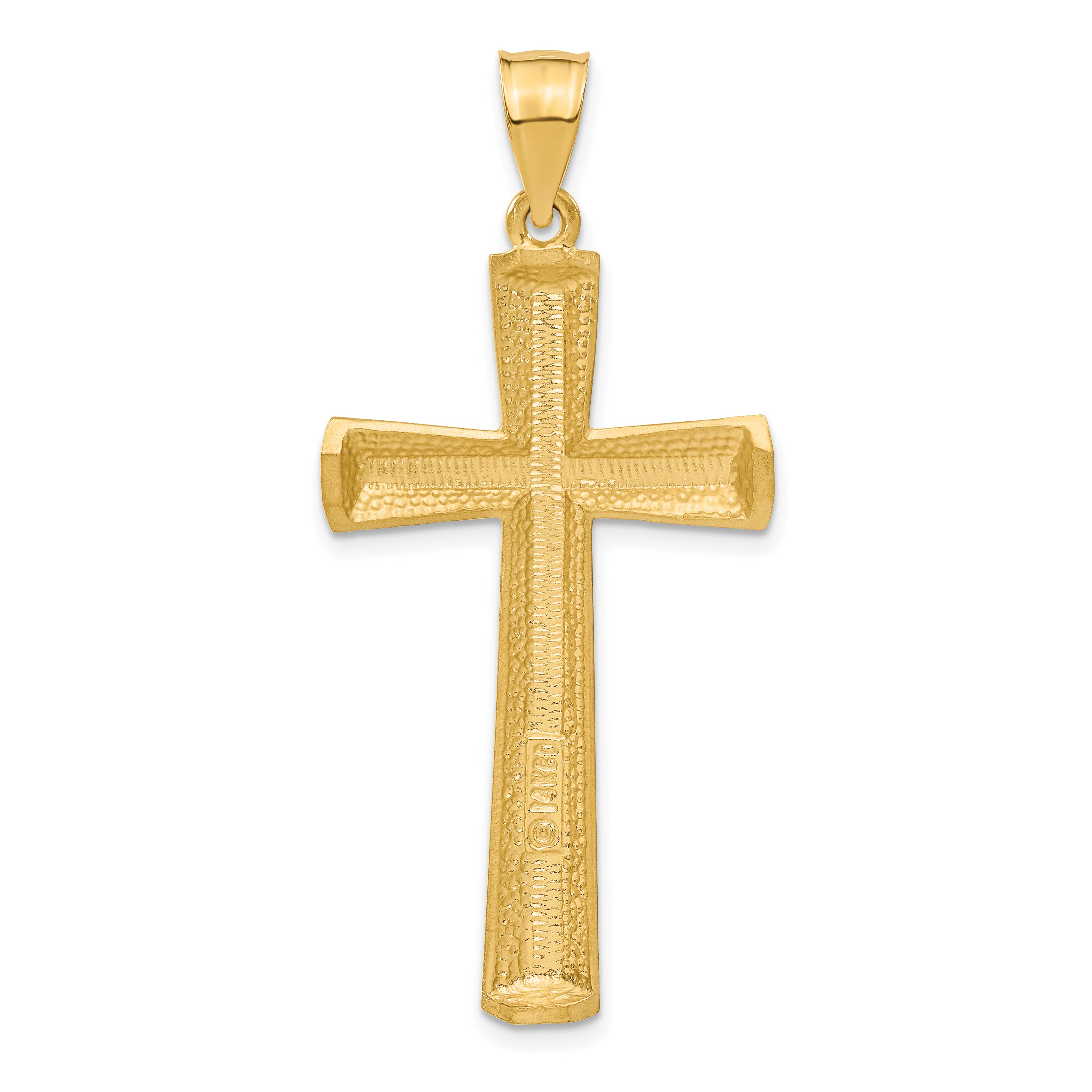 14K Gold Cross Pendant with Satin Finish and Diamond-Cut Details