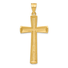 14K Gold Cross Pendant with Satin Finish and Diamond-Cut Details