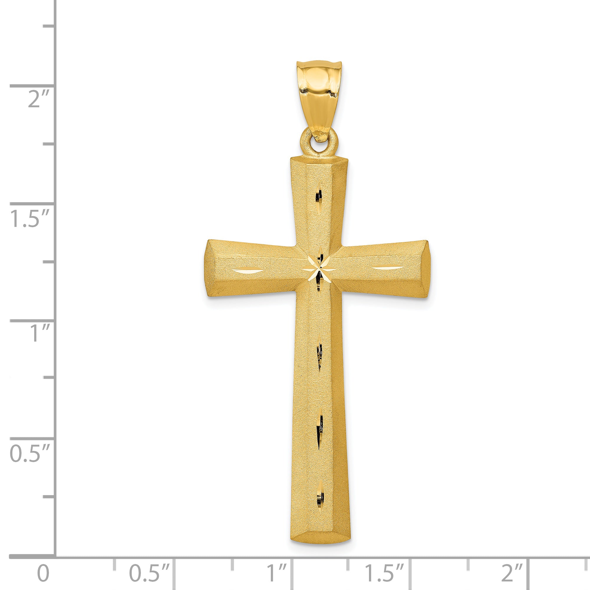 14K Gold Cross Pendant with Satin Finish and Diamond-Cut Details