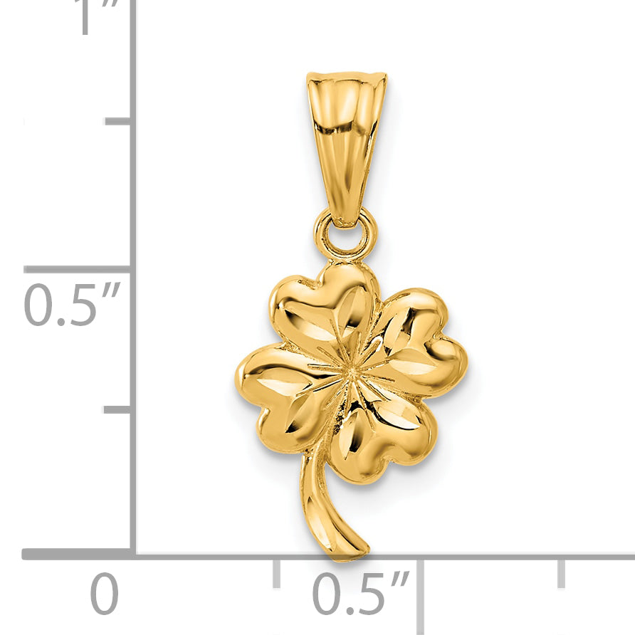 14K Gold Brushed Diamond-Cut Four Leaf Clover Charm