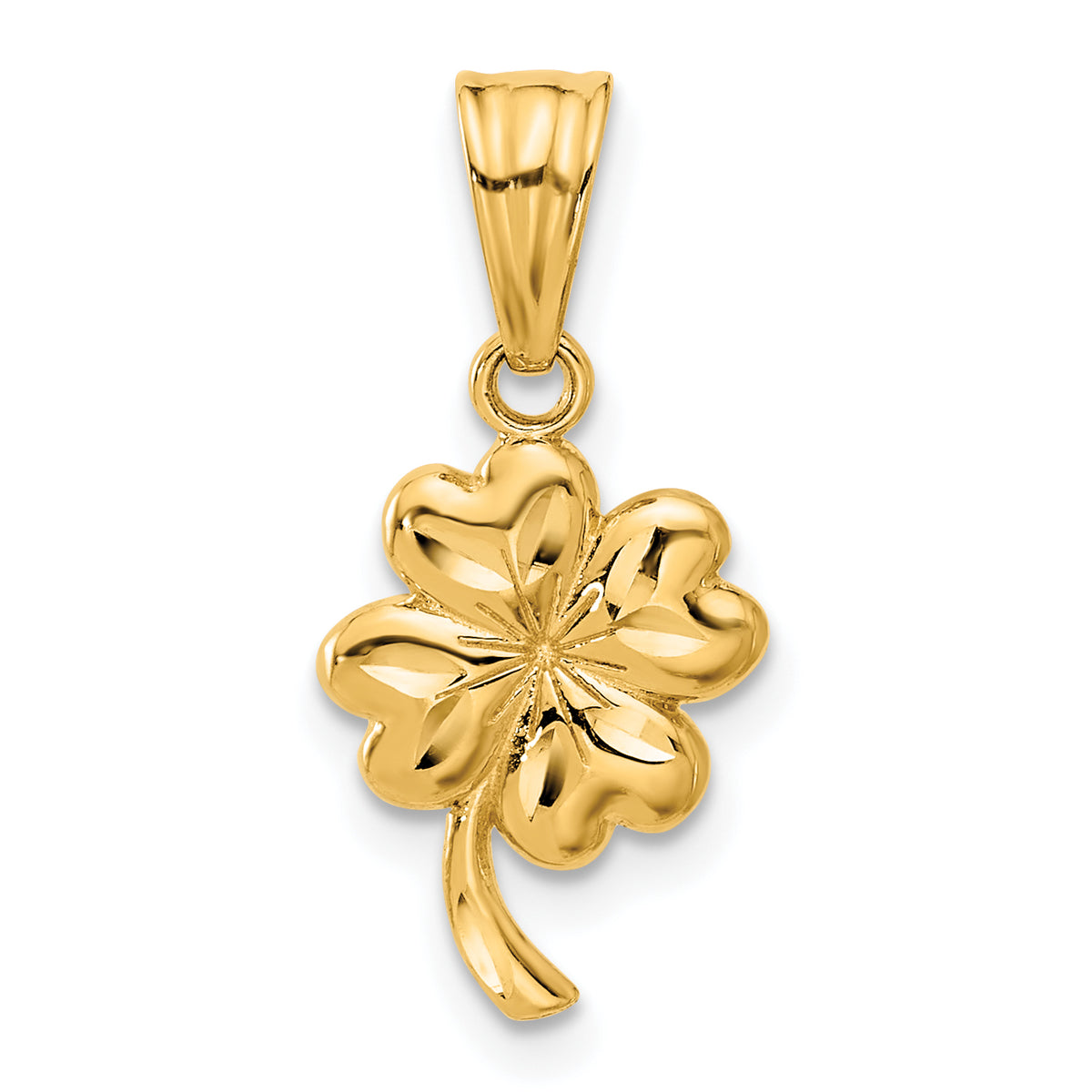 14k Brushed Satin Diamond-cut Four Leaf Clover Charm