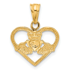 14K Gold Claddagh Charm with Brushed Diamond-Cut Finish