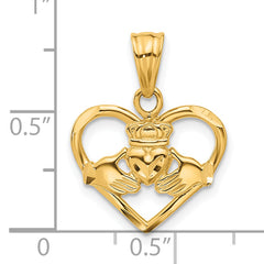 14K Gold Claddagh Charm with Brushed Diamond-Cut Finish