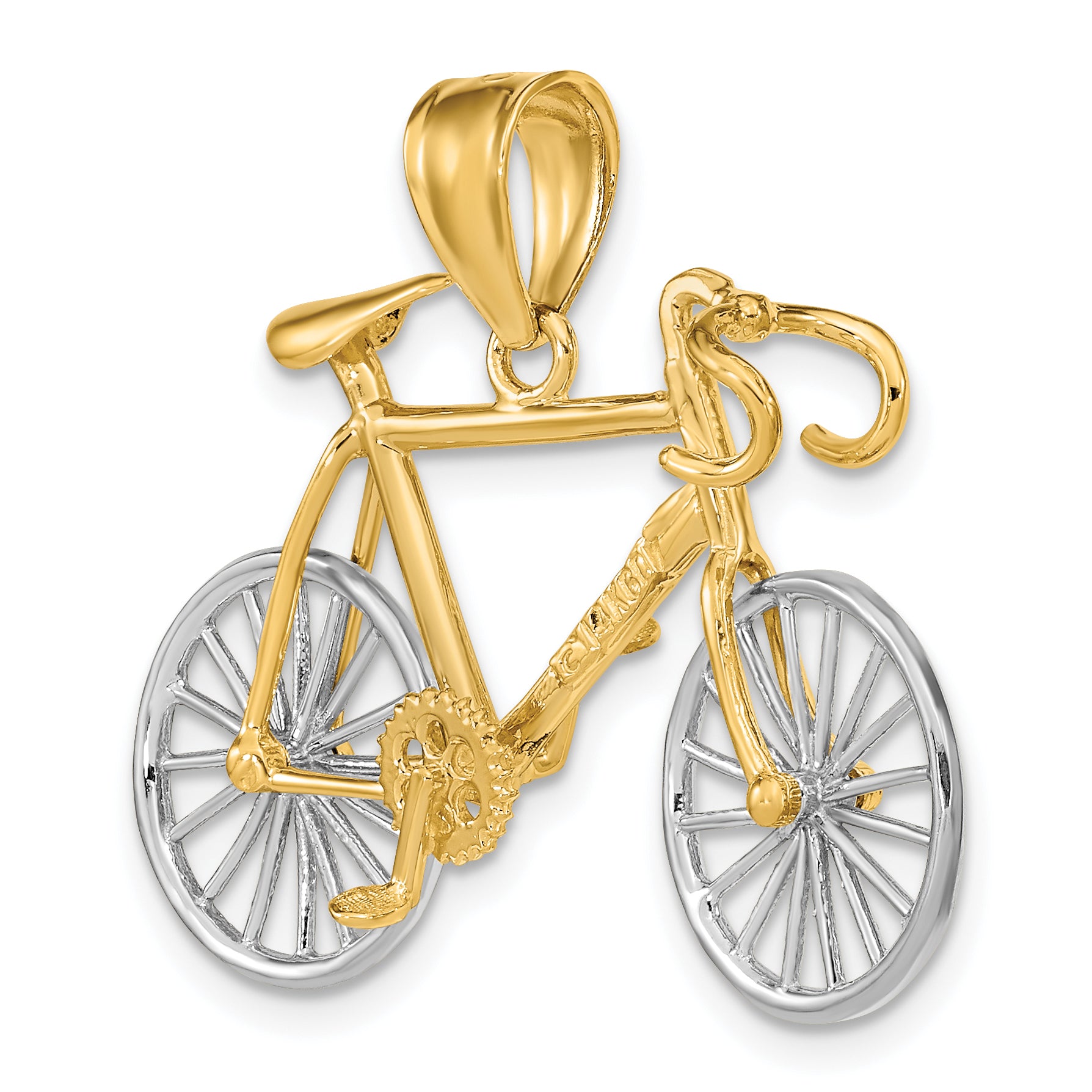 14K Two-Tone 3D Bicycle Pendant with Polished Moveable Design for Men