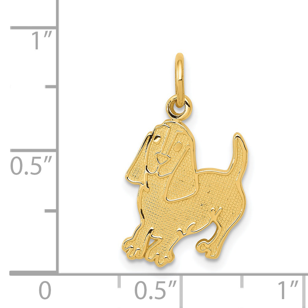 14K Gold Dog Charm with Polished Textured Design