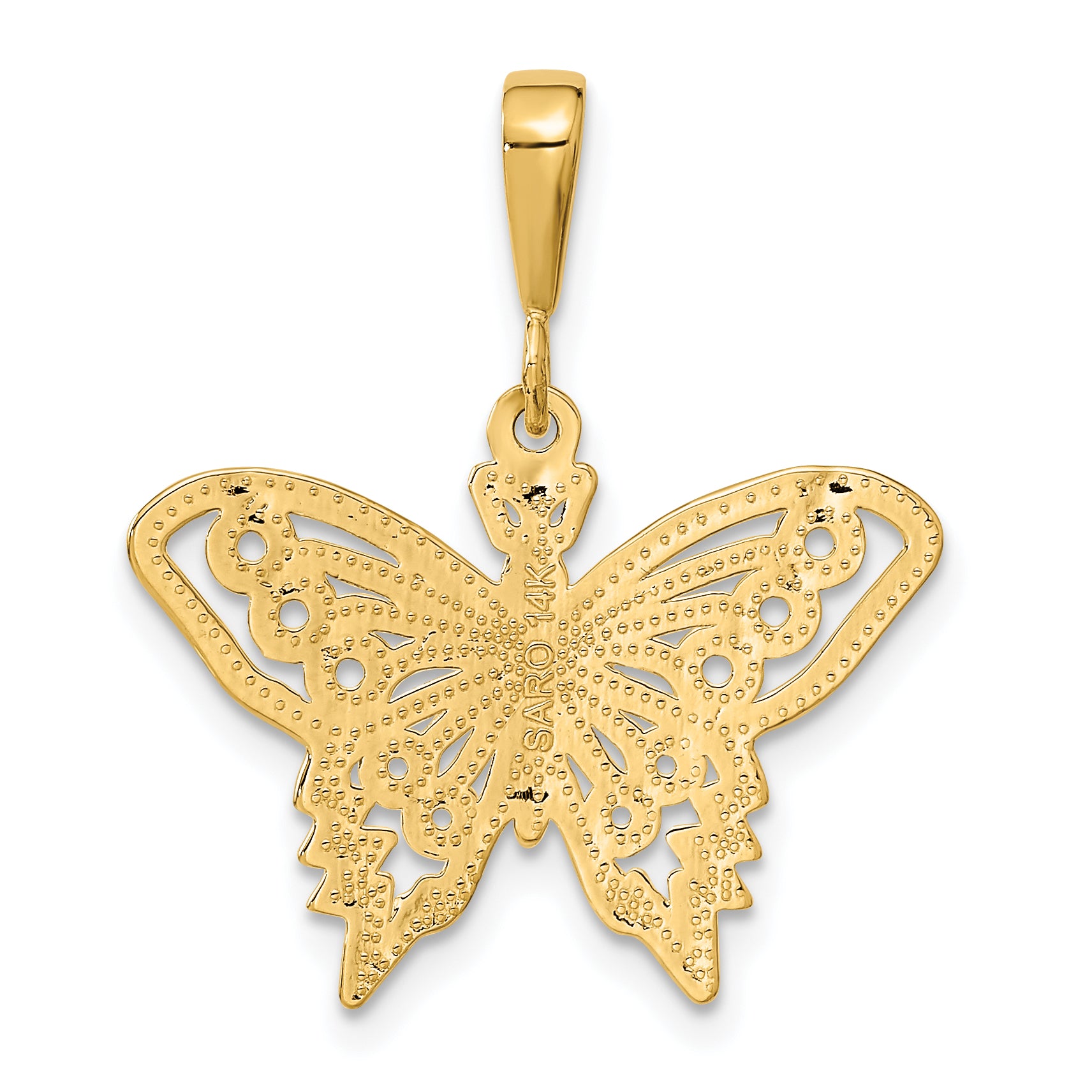 14K Gold Butterfly Charm with Polished Brushed Diamond-Cut Finish