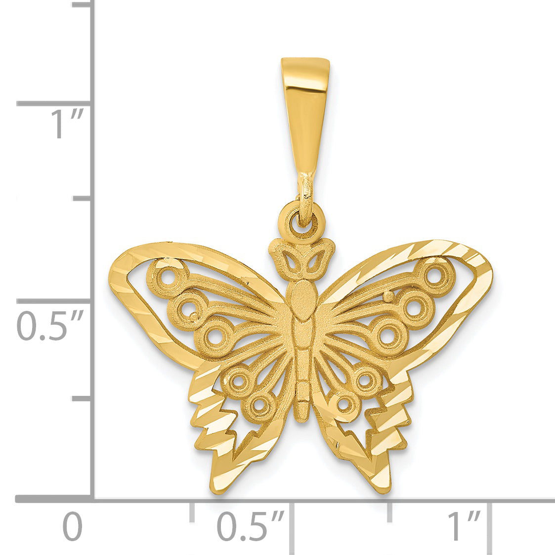 14K Gold Butterfly Charm with Polished Brushed Diamond-Cut Finish