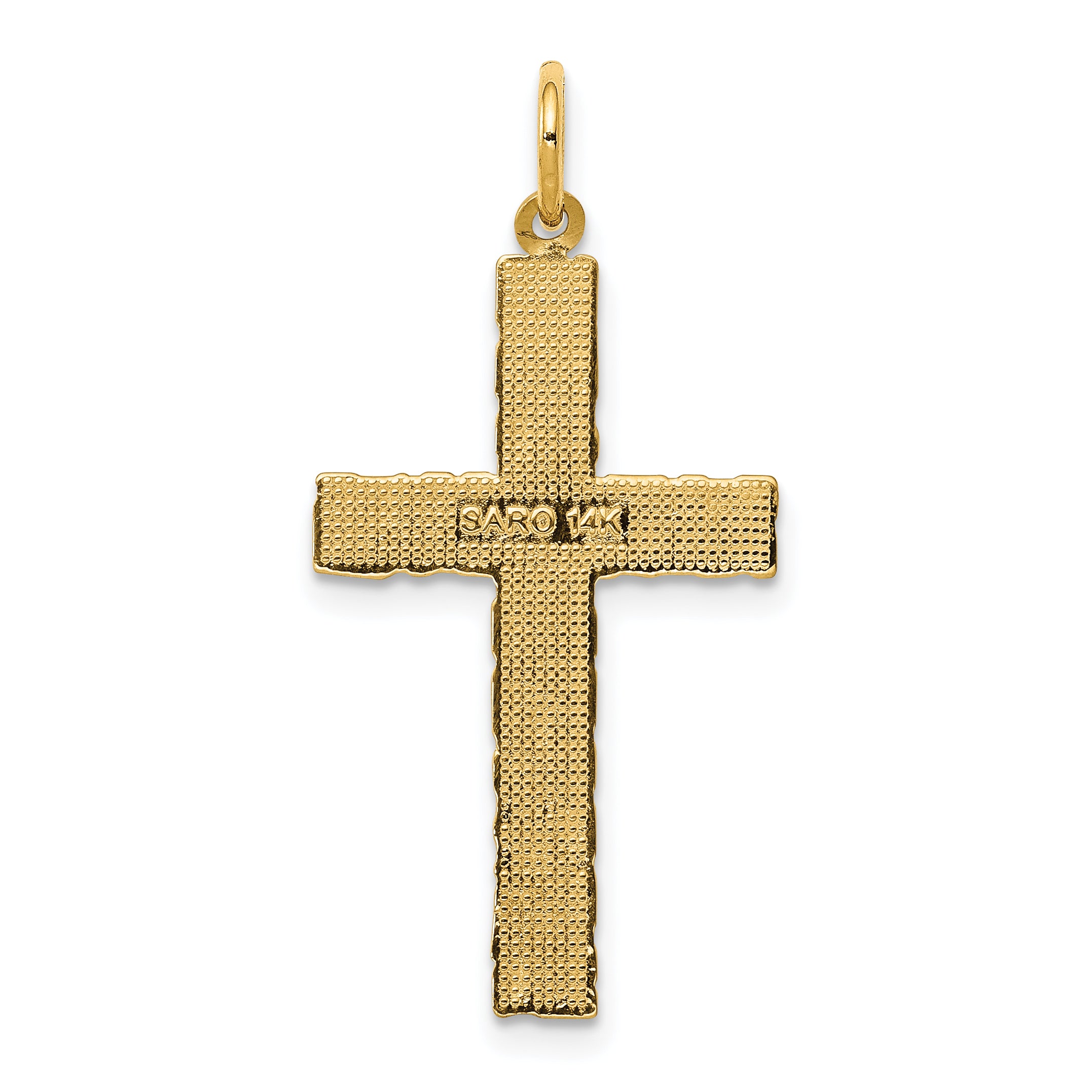 14K Gold Polished Nugget Cross Pendant with Textured Finish