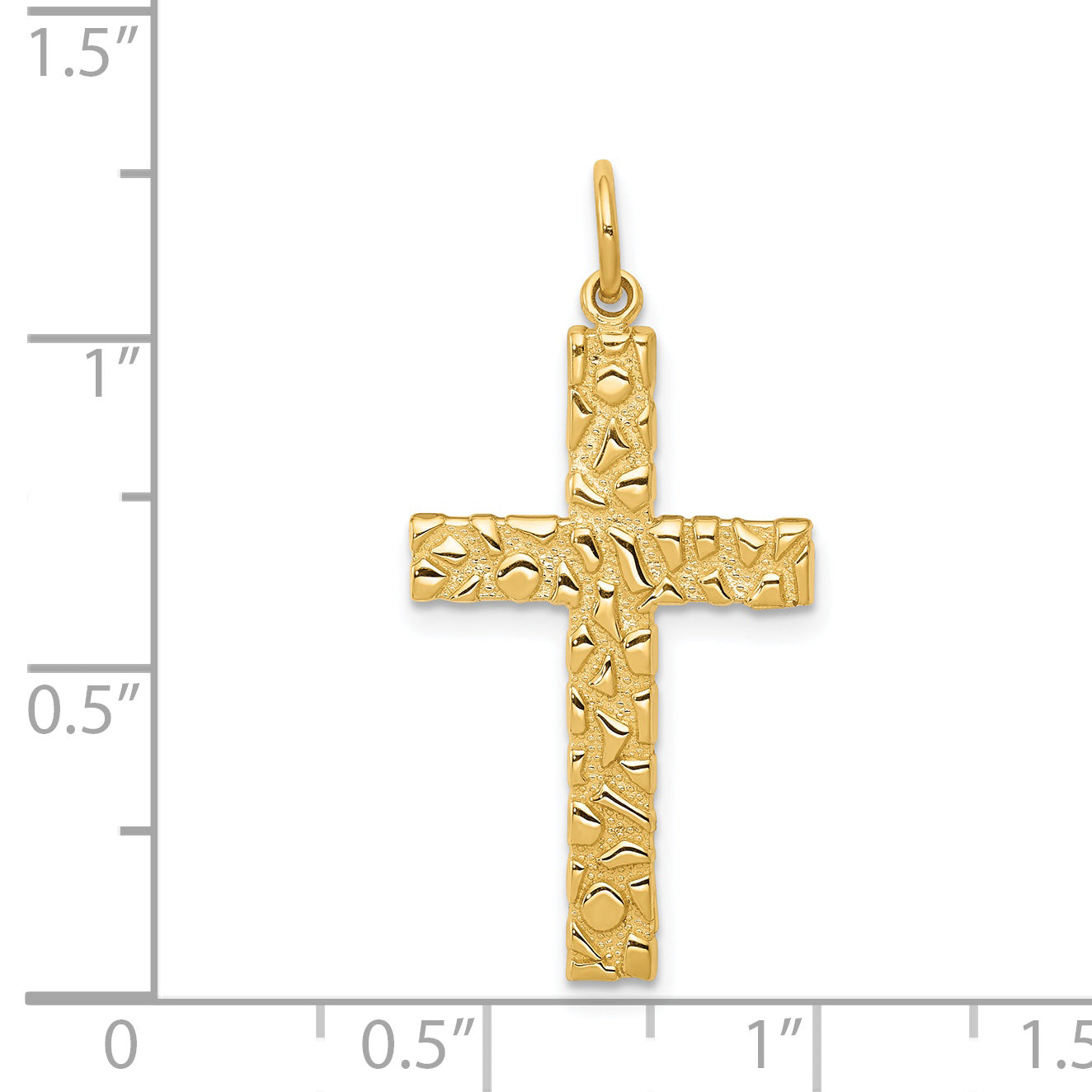 14K Gold Polished Nugget Cross Pendant with Textured Finish