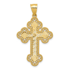 14k Budded Greek Key Cross Pendant