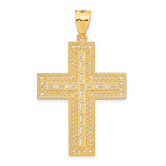 14K Gold Greek Key Filigree Cross Pendant  Elegant and Solid Design