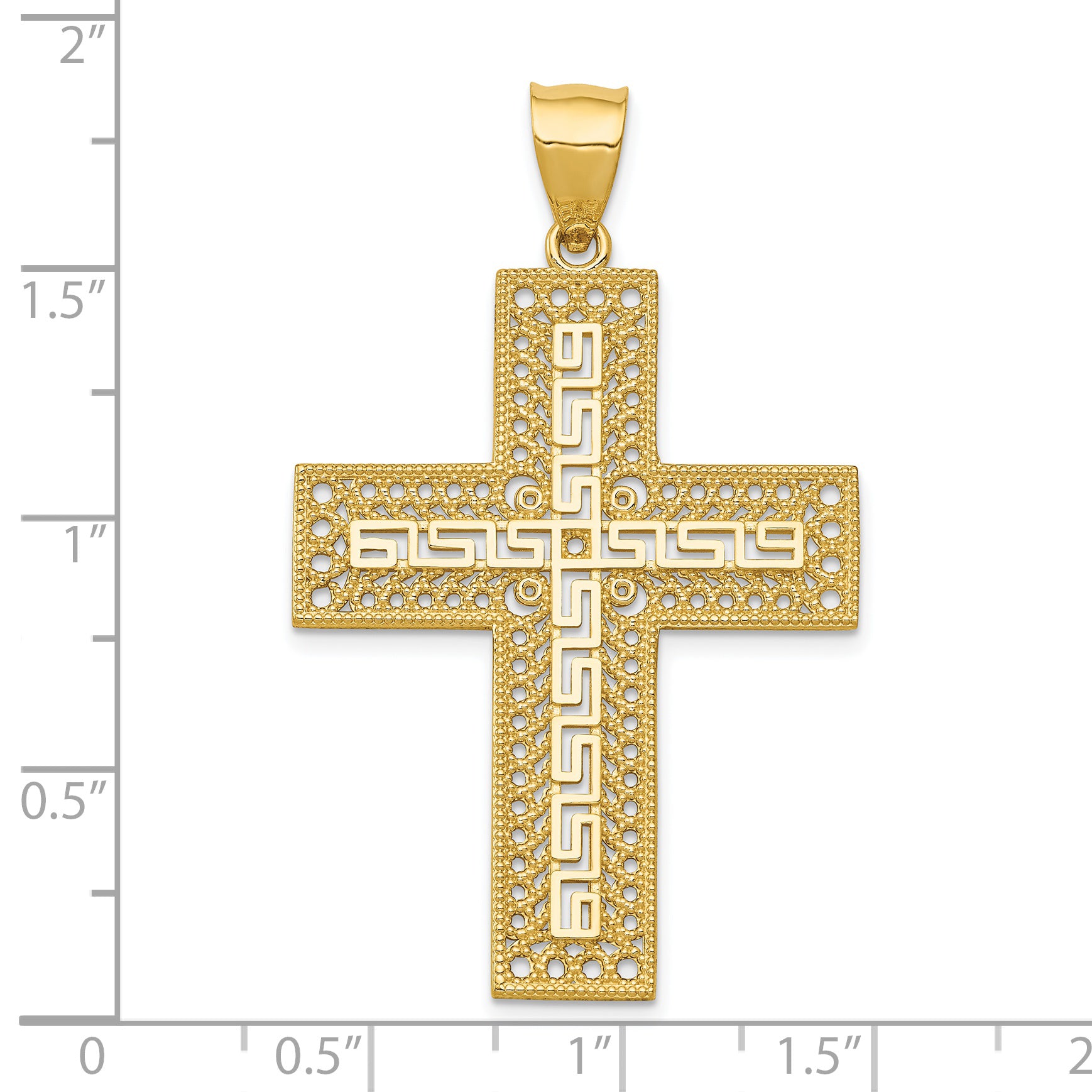 14K Gold Greek Key Filigree Cross Pendant  Elegant and Solid Design