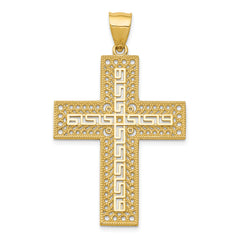 14k Greek Key Filigree Cross Pendant