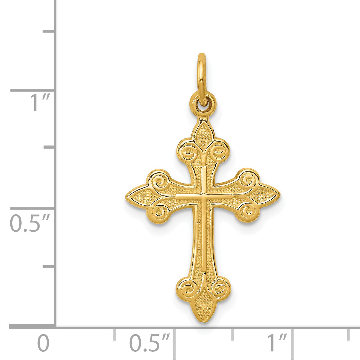 14K Gold Fleur De Lis Cross Pendant Elegant Solid Design