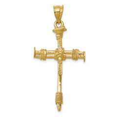 14K Gold Polished Nail Cross Pendant Solid Casted Elegant Design