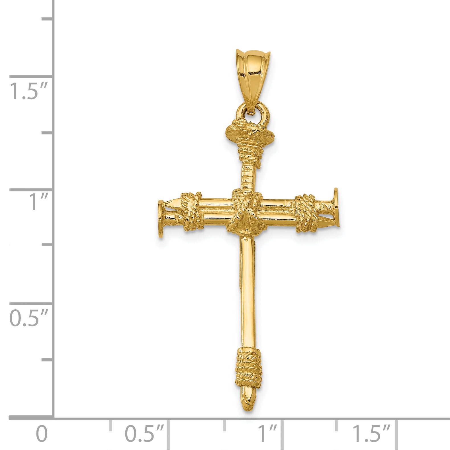 14K Gold Polished Nail Cross Pendant Solid Casted Elegant Design