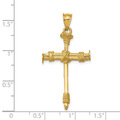 14K Gold Polished Nail Cross Pendant Solid Casted Elegant Design