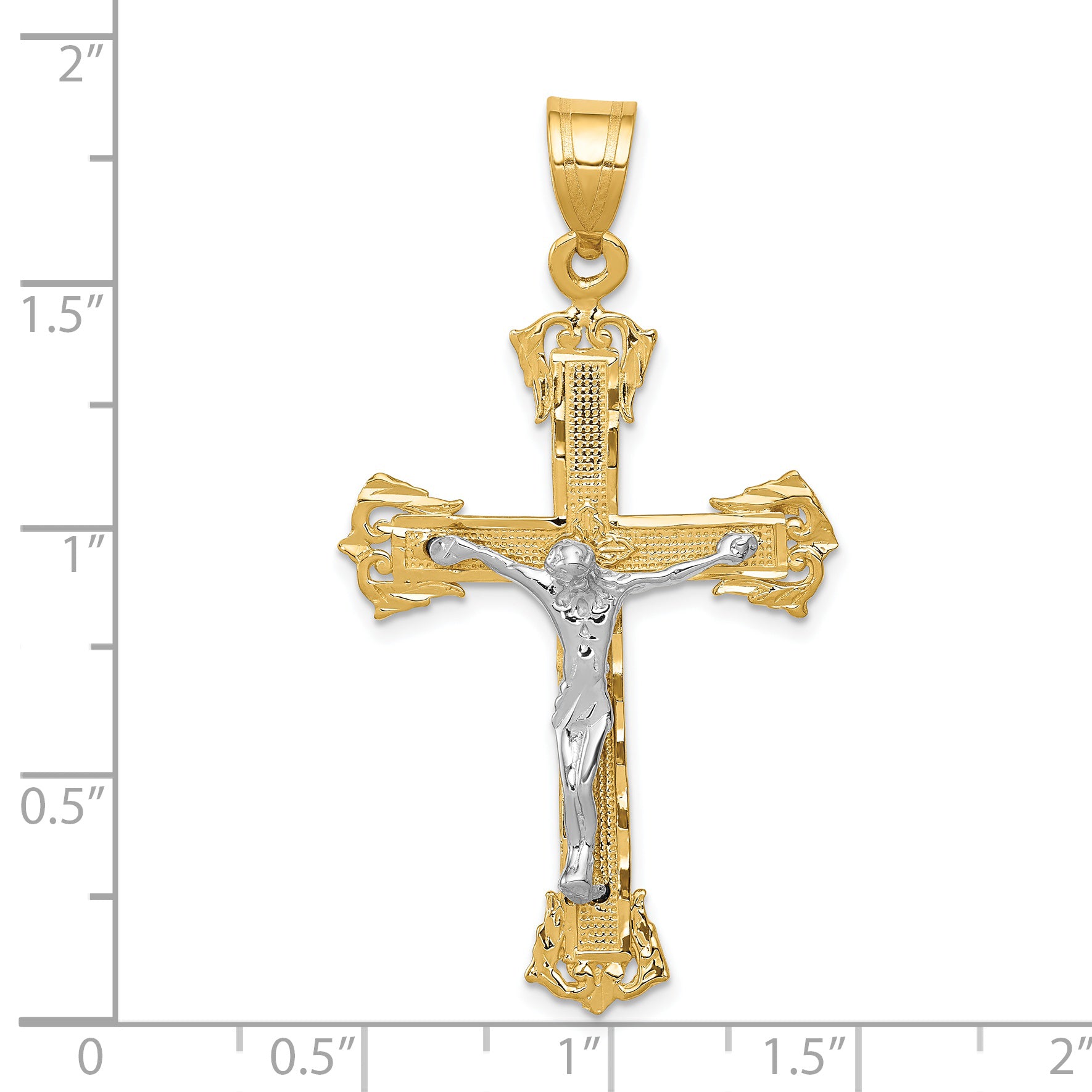 14K Two-Tone Gold Diamond-Cut Crucifix Pendant Elegant and Themed