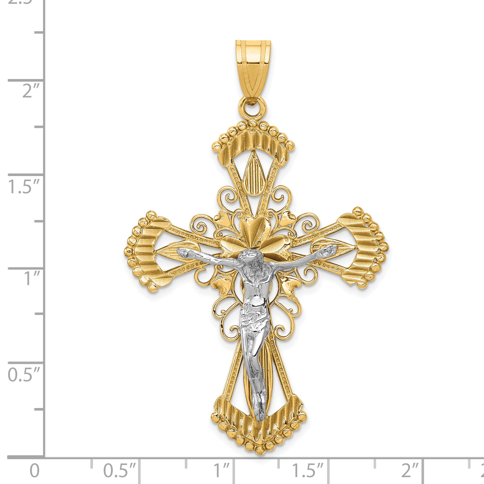 14K Two-Tone Gold Diamond-Cut Crucifix Pendant by Sophia Jewelers