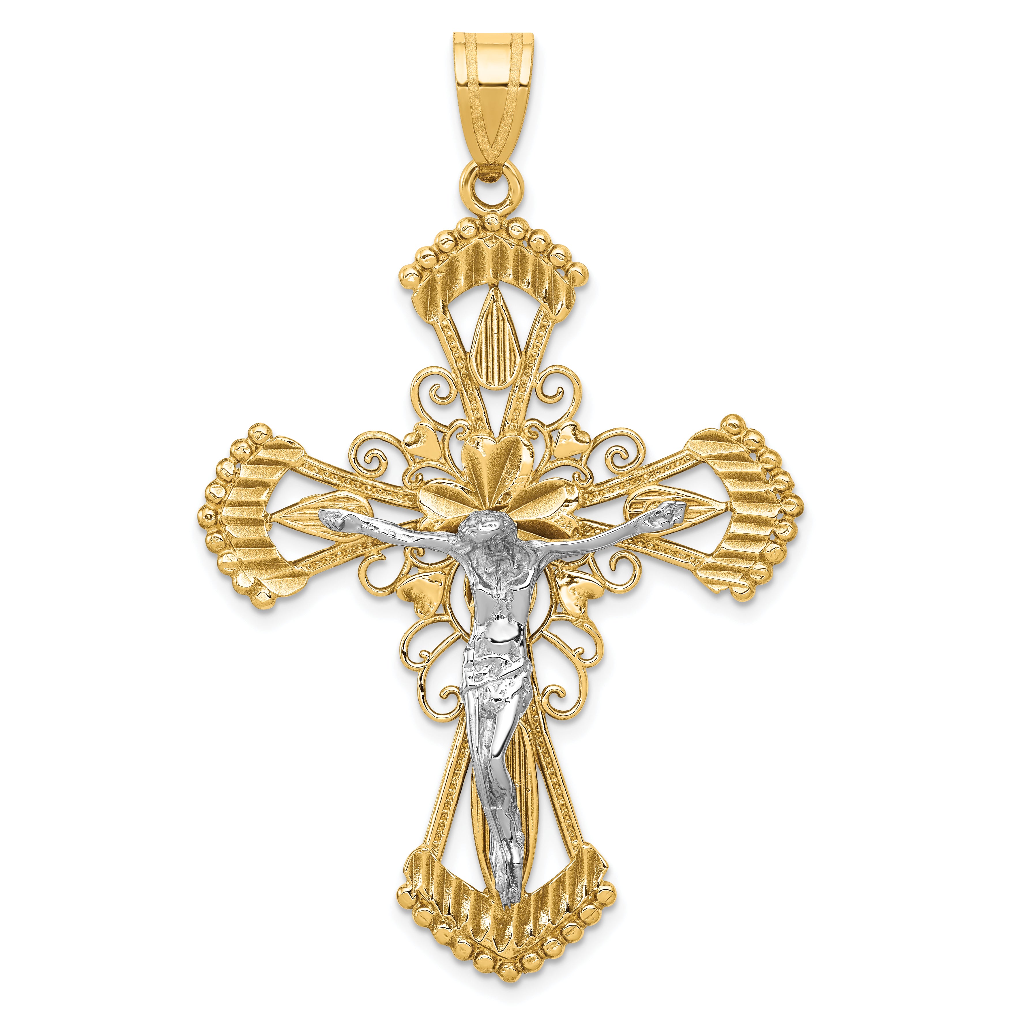 14k Two-tone Diamond-cut Crucifix Pendant