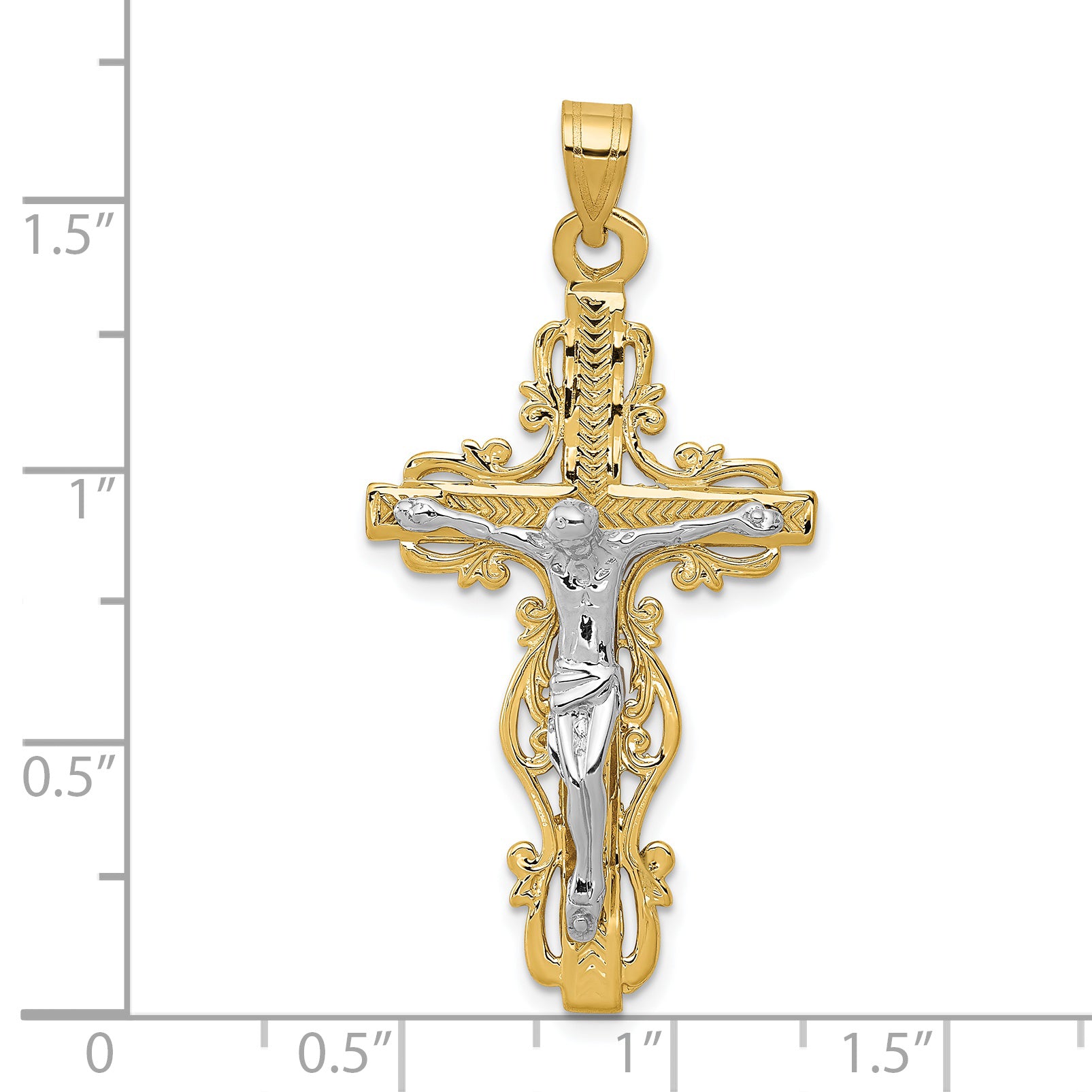 14k Two-tone Diamond-cut Crucifix Pendant