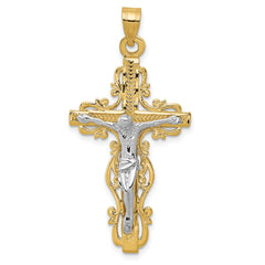 14k Two-tone Diamond-cut Crucifix Pendant