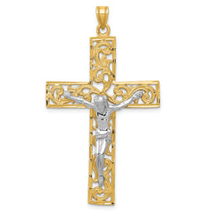 14k Two-tone Diamond-cut Crucifix Pendant