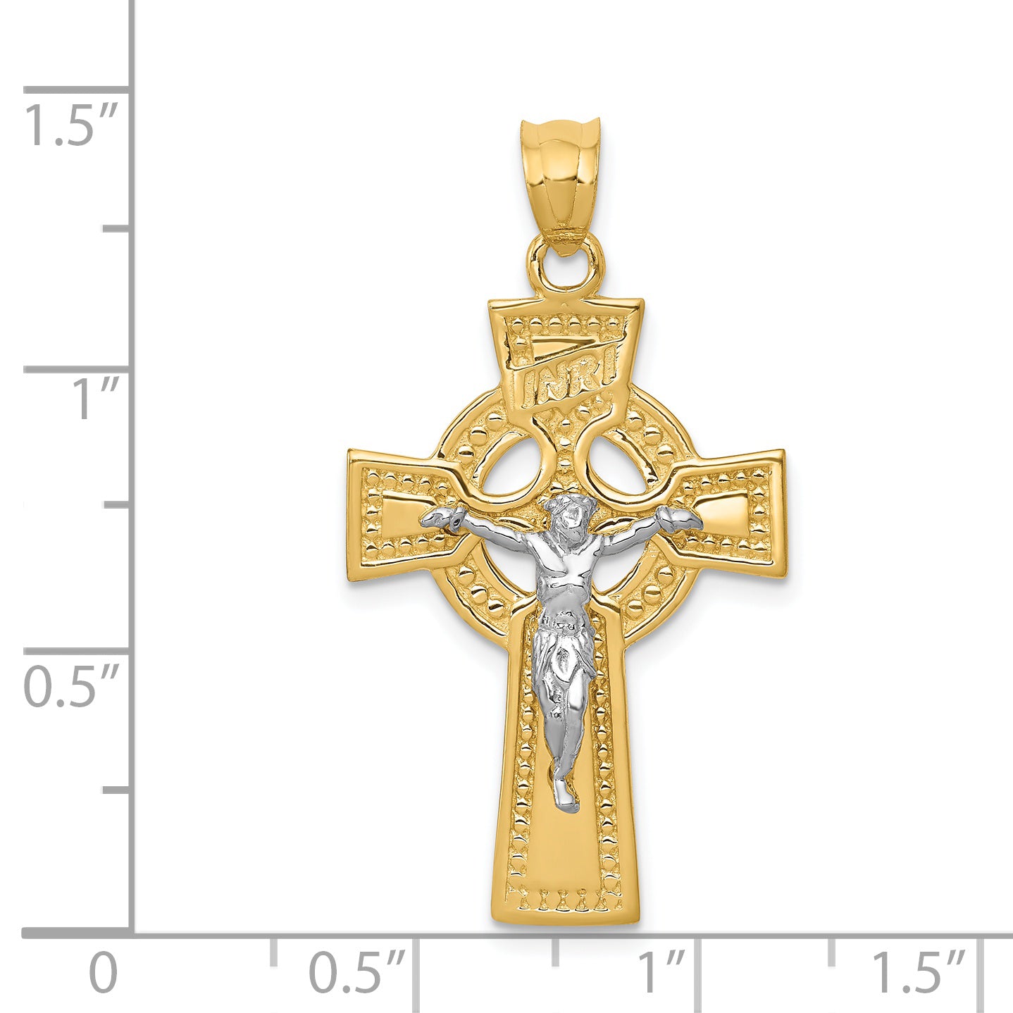 14k Two-tone INRI Celtic Crucifix Pendant