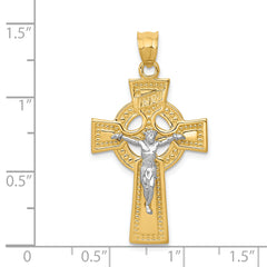 14K Two-Tone Gold Celtic Crucifix Pendant by Sophia Jewelers